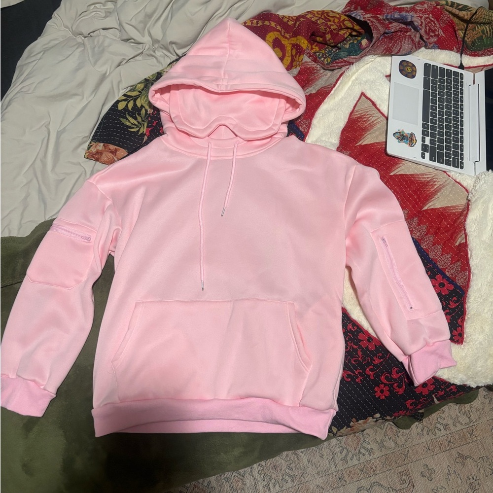 Pink Travel Hoodie with Sleep Mask